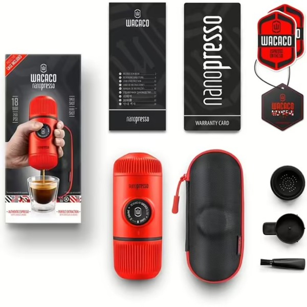 Портативная эспрессо-кофеварка Wacaco Nanopresso, Красная, с чехлом, механическая, для молотого кофе