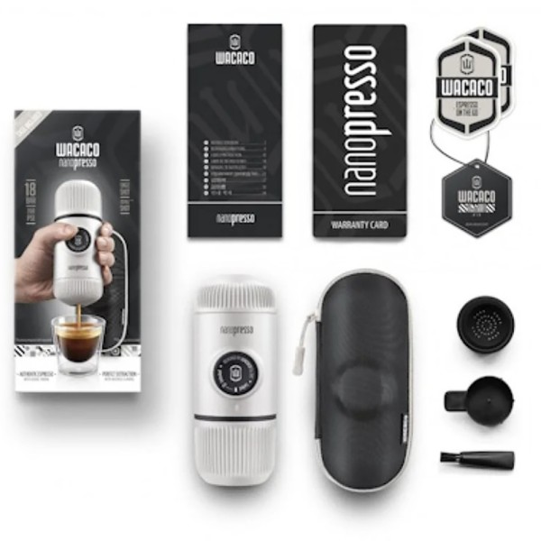 Портативная эспрессо-кофеварка Wacaco Nanopresso, Белая, с чехлом, механическая, для молотого кофе