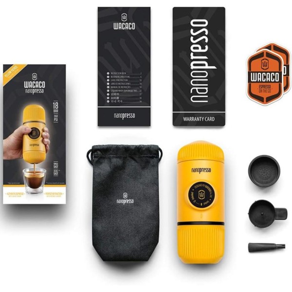 Портативная эспрессо-кофеварка Wacaco Nanopresso, Желтая, механическая, для молотого кофе