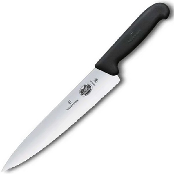 Нож кухонный разделочный Victorinox Fibrox 22 см, серрейтор, чёрный, 5.2033.22