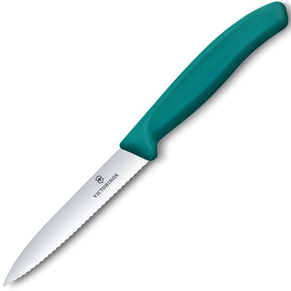 Нож для чистки овощей Victorinox SwissClassic, 10 см, серрейтор, зелёный, 6.7734.C1