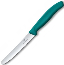 Ніж кухонний для помідорів Victorinox SwissClassic 11 см, серейтор, закруглений, зелений, 6.7834.C1