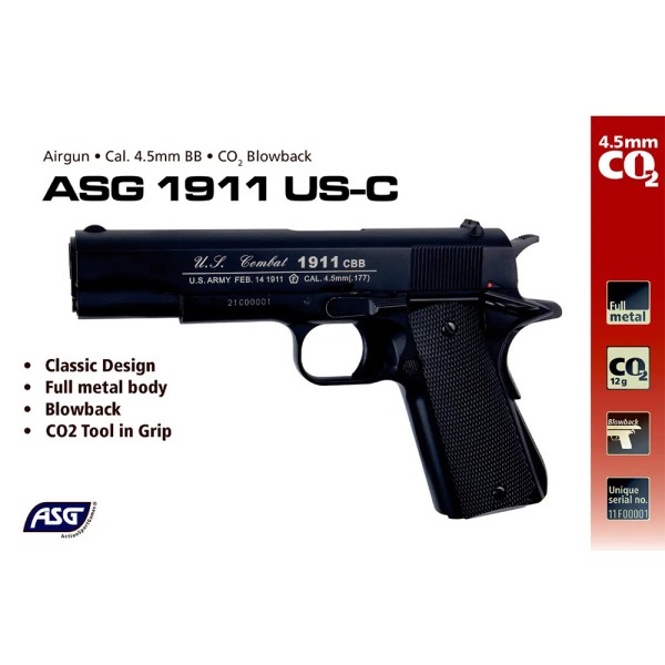 Пистолет пневматический ASG US-C. Blowback. СО2 кал. 4,5 мм BB