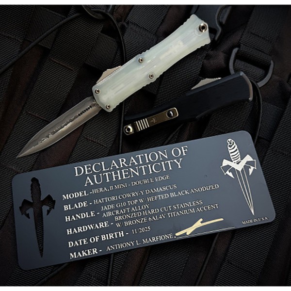 Ніж Microtech Hatori Cowry-Y Damascus Jade G10 W/ Bronze