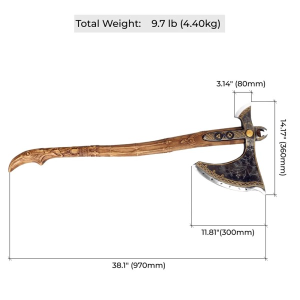 Топор AncientSmithy Handcrafted Leviathan axe with leather cover + Wooden Runic Box