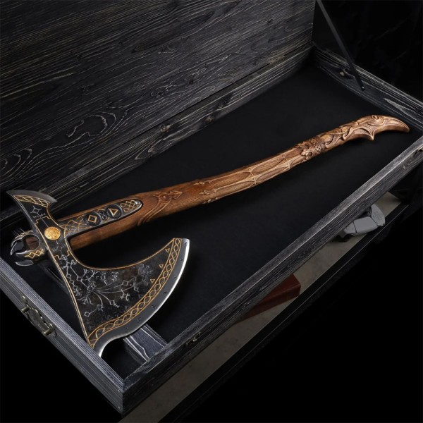 Топор AncientSmithy Handcrafted Leviathan axe with leather cover + Wooden Runic Box