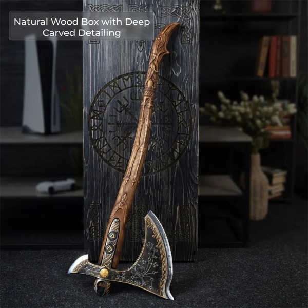 Топор AncientSmithy Handcrafted Leviathan axe with leather cover + Wooden Runic Box