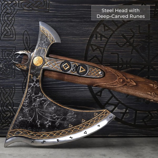 Топор AncientSmithy Handcrafted Leviathan axe with leather cover + Wooden Runic Box