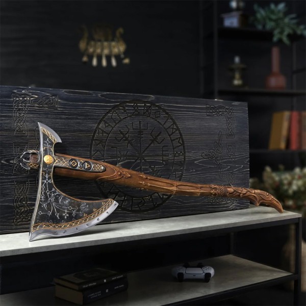 Топор AncientSmithy Handcrafted Leviathan axe with leather cover + Wooden Runic Box
