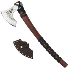 Сокира AncientSmithy Handcrafted Norse axe Njord with gentle leather wrap Wooden Runic Box Шкіряний чохол, Дерев'яний бокс з рунами