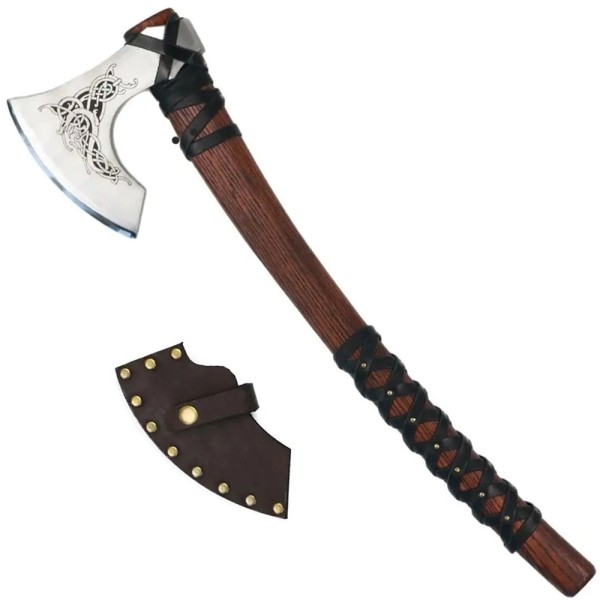 Сокира AncientSmithy Handcrafted Norse axe Njord with gentle leather wrap Wooden Runic Box Шкіряний чохол, Дерев'яний бокс з рунами