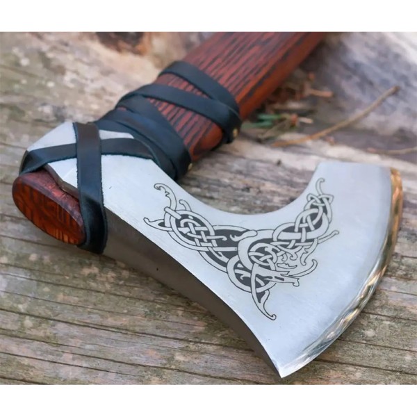 Сокира AncientSmithy Handcrafted Norse axe Njord with gentle leather wrap Wooden Runic Box Шкіряний чохол, Дерев'яний бокс з рунами