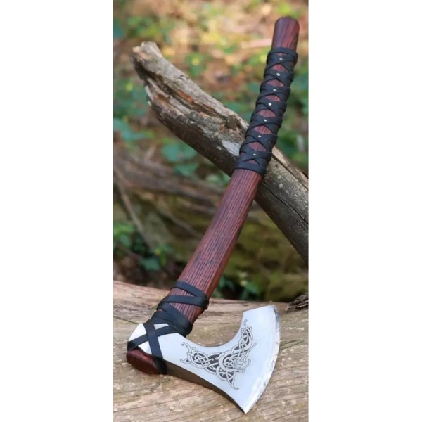 Сокира AncientSmithy Handcrafted Norse axe Njord with gentle leather wrap Wooden Runic Box Шкіряний чохол, Дерев'яний бокс з рунами