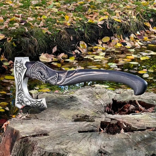 Сокира ДревніСміті Hand-forged hardened bearded viking axe "Fenrisulfr" with carved handle