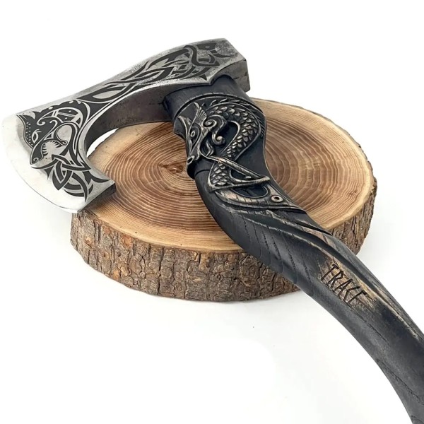 Сокира ДревніСміті Hand-forged hardened bearded viking axe "Fenrisulfr" with carved handle