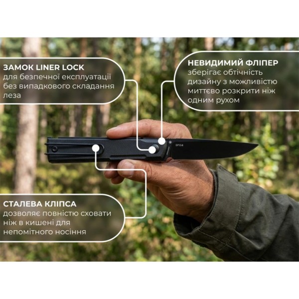 Нож Ruike складной D712-B, (7.7 см) 8Cr13MoV/G10 Черный