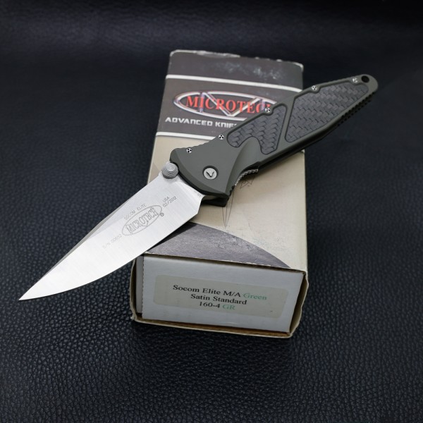 Нож Microtech Socom Elite Green, Carbon Fiber Inserts
