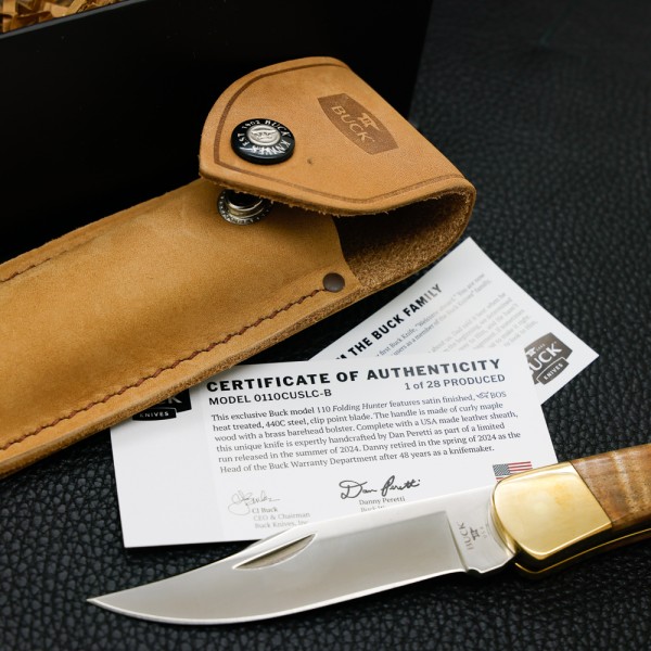 Нож Buck 110 Folding Hunter, Danny Collection, curly maple, 440C, 1 из 28 made
