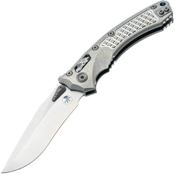 Нож Microtech Amphibian RAM-LOK Marfione Select Stonewash Frag Pattern Titanium W/Blue Accent Double Vapor Blast St