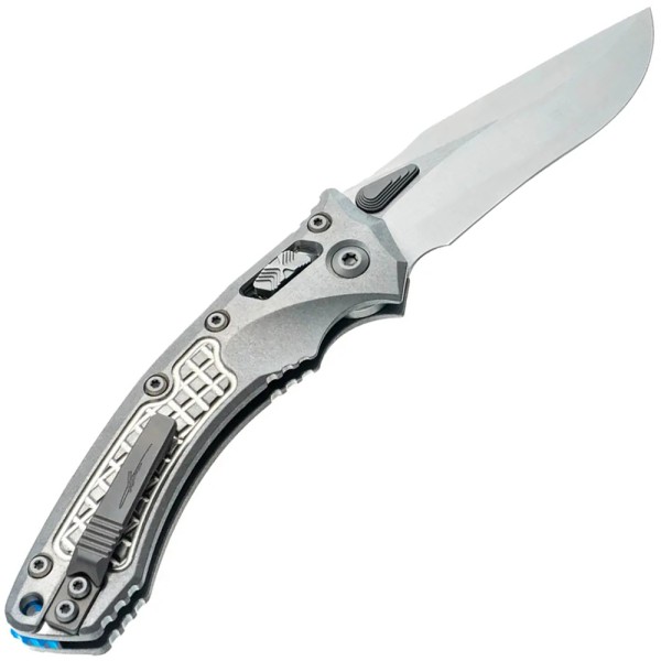 Нож Microtech Amphibian RAM-LOK Marfione Select Stonewash Frag Pattern Titanium W/Blue Accent Double Vapor Blast St