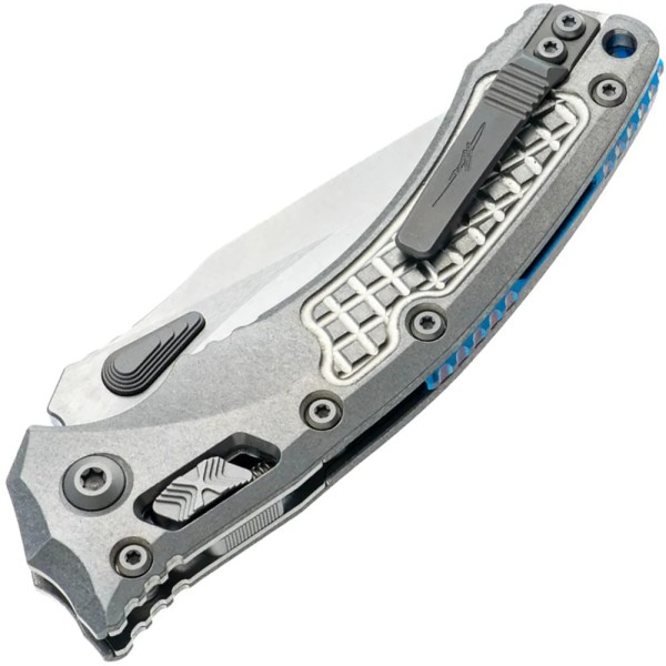 Нож Microtech Amphibian RAM-LOK Marfione Select Stonewash Frag Pattern Titanium W/Blue Accent Double Vapor Blast St