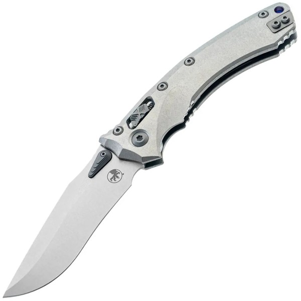 Нож Microtech Amphibian RAM-LOK STD Stonewash Slab Side W/Purple Titanium Accent Double Vapor Blast