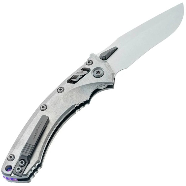 Нож Microtech Amphibian RAM-LOK STD Stonewash Slab Side W/Purple Titanium Accent Double Vapor Blast