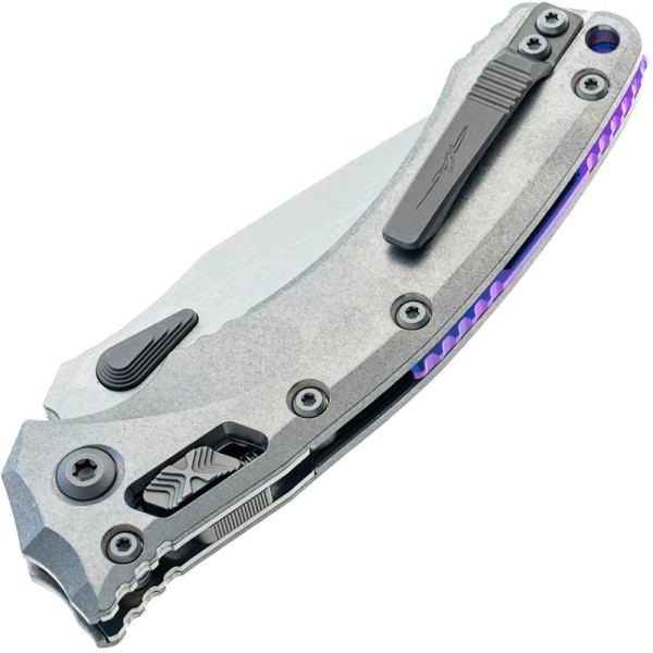 Нож Microtech Amphibian RAM-LOK STD Stonewash Slab Side W/Purple Titanium Accent Double Vapor Blast