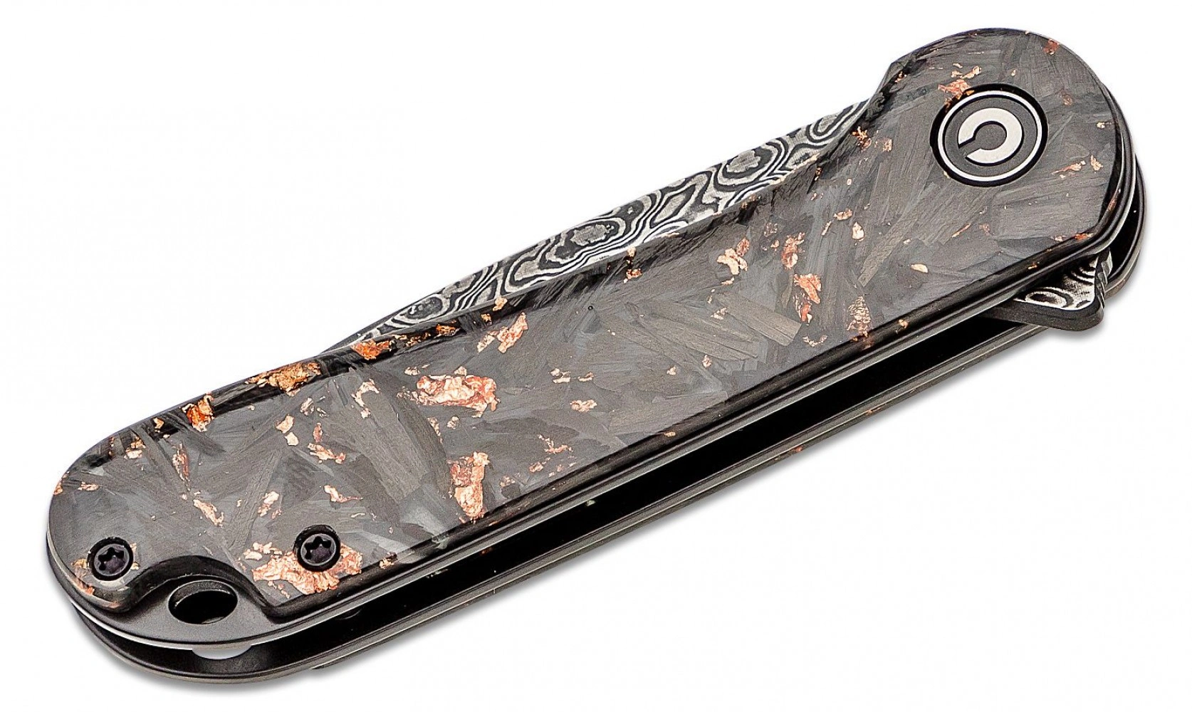 Нож Civivi Elementum, Contoured CF and Copper Shred, Damascus Blade