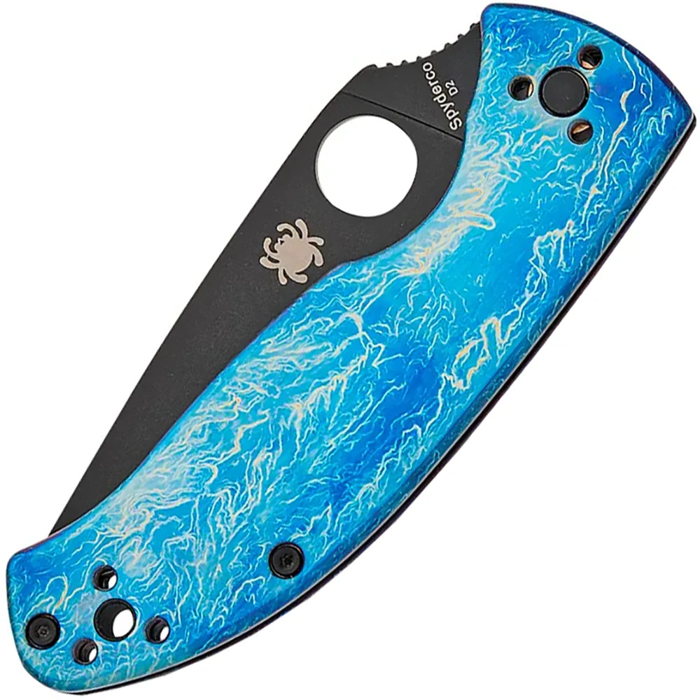 Ніж Spyderco Tenacious, Black Blade, D-2, Titanium Blue- купити в