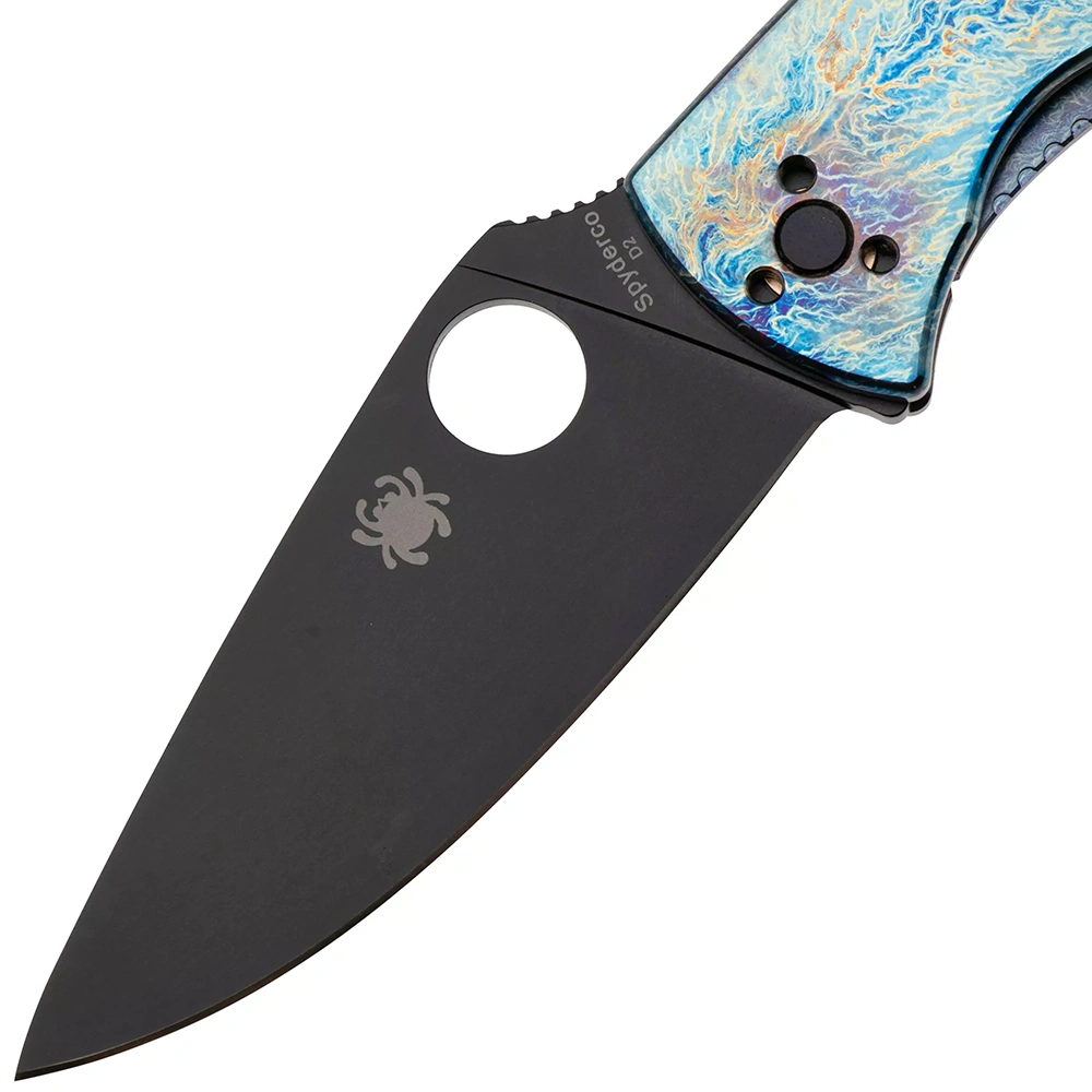 Ніж Spyderco Tenacious, Black Blade, D-2, Titanium Blue- купити в