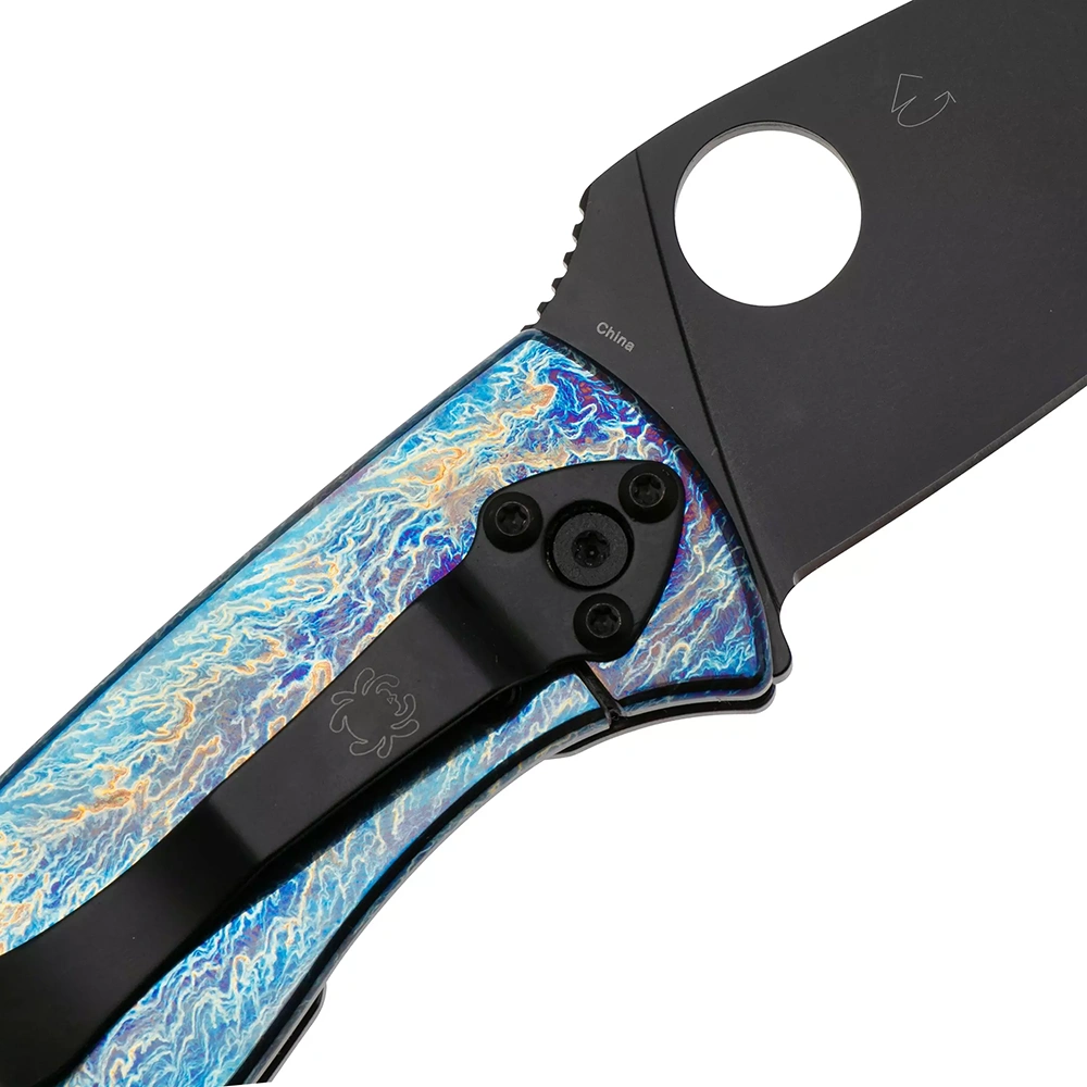 Ніж Spyderco Tenacious, Black Blade, D-2, Titanium Blue- купити в