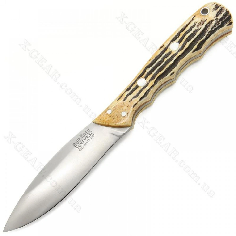 スティーブン　ヒューネック氏のパグ Нож Bark River Canadian Special Antique Stag Bone BA129BAS