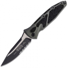 Microtech Socom Elite Auto Drop Point Black Blade, Olive Green, Half Serrated