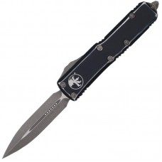 Microtech UTX-85 Double Edge Stonewash, Distressed Black, 232-10DBK