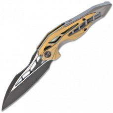 WE Knife Arrakis M390 Blackwash Wharncliffe Blade, Gold / Grey Titanium Handle