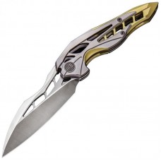 WE Knife Arrakis M390 Wharncliffe Blade, Gold / Grey Titanium Handle