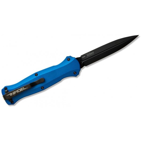 Benchmade 3300BK-2001 Infidel, Black DLC Coating Dagger Blade, Blue Aluminum handle